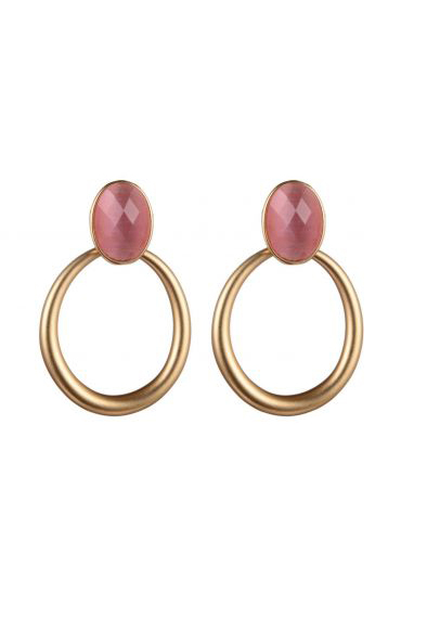 Gouden oorbellen met roze steen