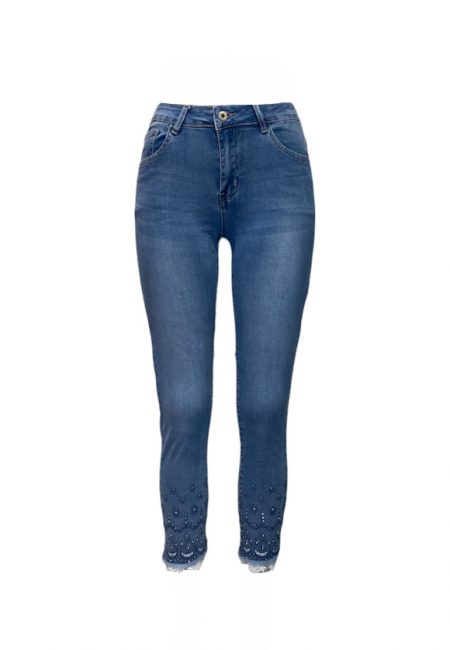 Full stretch jeans met broderie accent