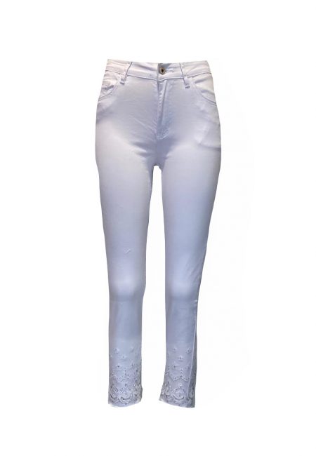 Full stretch witte jeans met broderie accent