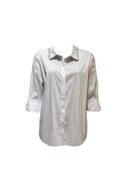 Witte stretch blouse met strass biesje