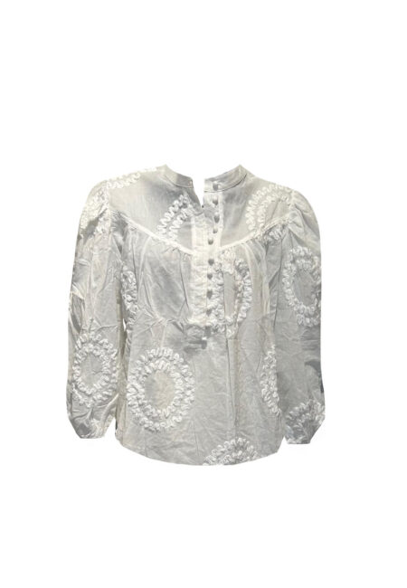 Witte voile katoenen blouse met borduursels