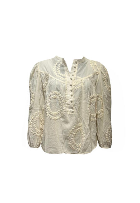 Roomwitte voile katoenen blouse met borduursels