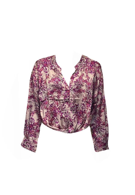 Satijnen crop blouse fuchsia print