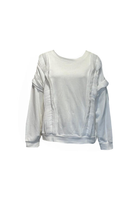 Off white sweater met voile ruffles