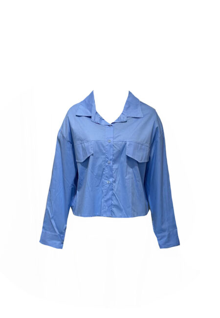 Blauwe poplin blouse