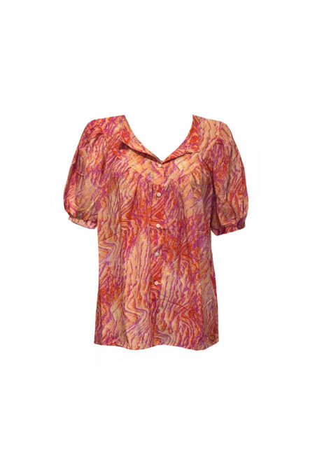 Voile blouse oranje/fuchsia print