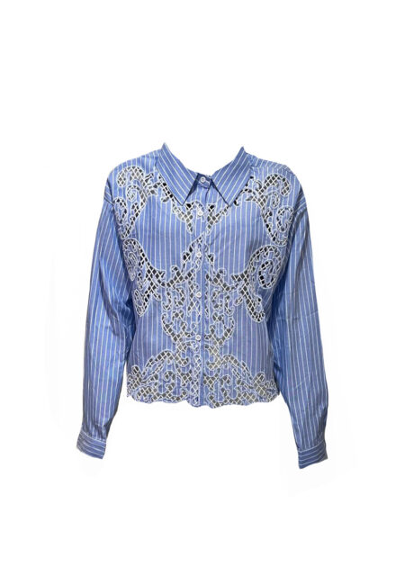 Blauw/wit gestreepte blouse met kant