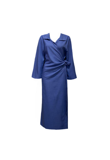 Blauwe wikkel maxi dress