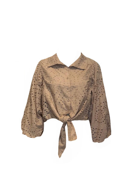 Camel broderie cropped blouse