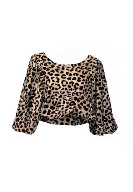 Leopard poplin blouse met ballonmouwen
