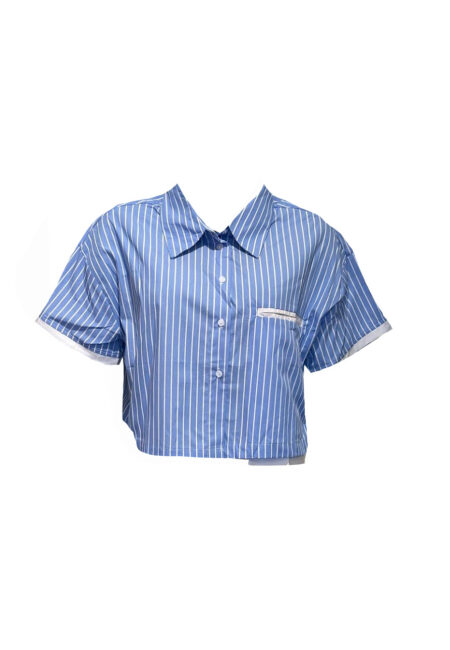 Blauw/wit gestreepte crop blouse