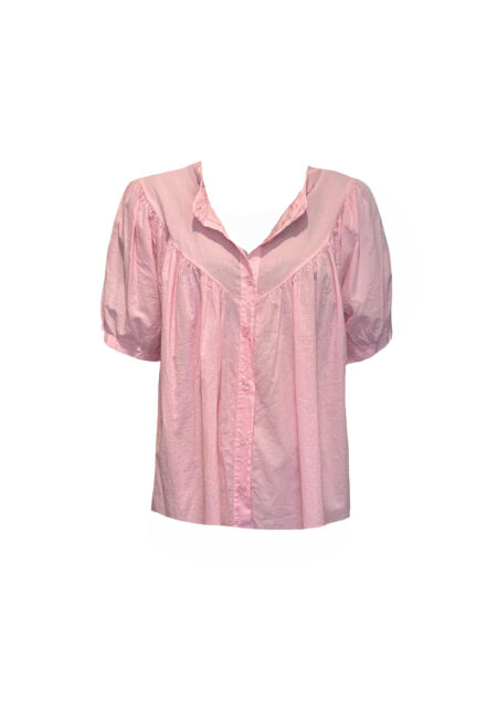 Voile roze katoenen blouse met pofmouwtjes