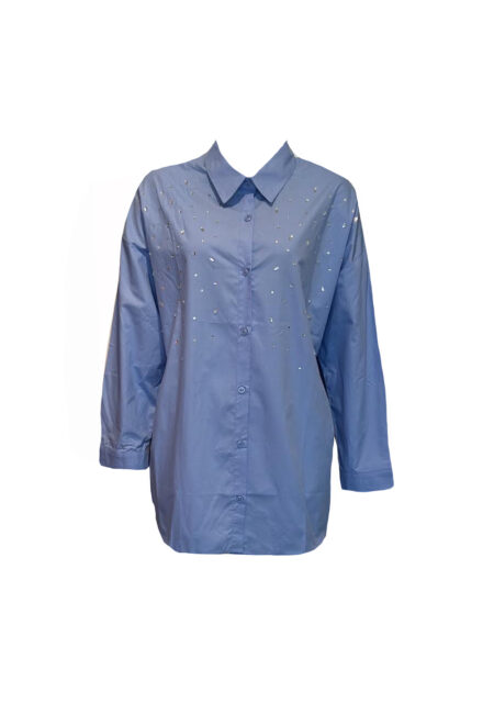 Blauwe oversized blouse met strass steentjes