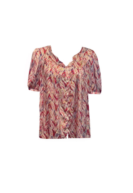 Glans blouse met roze print