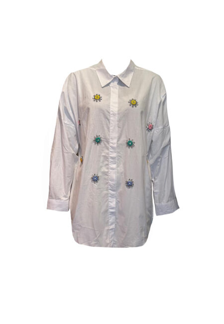 Witte oversized blouse met gekleurde steentjes