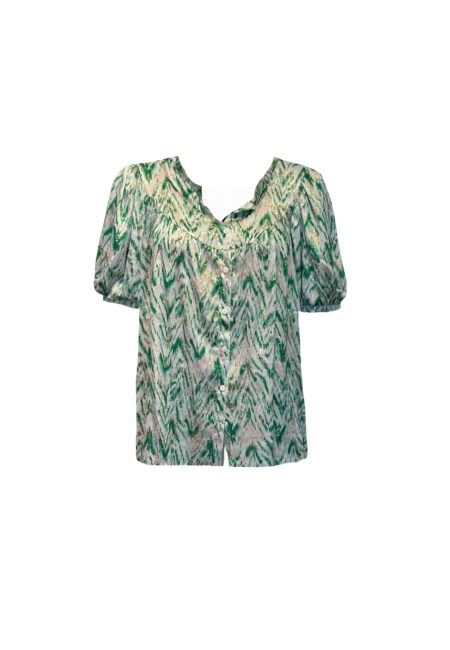 Glans blouse met groene print