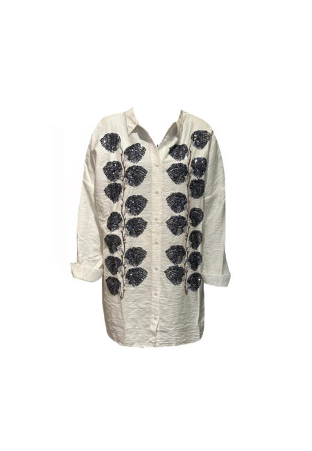 Witte oversized blouse met pailletten applicaties
