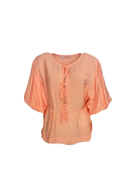 Voile blouse met strikjes, perzik kleur
