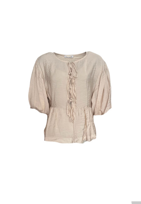 Voile blouse met strikjes, zand kleur