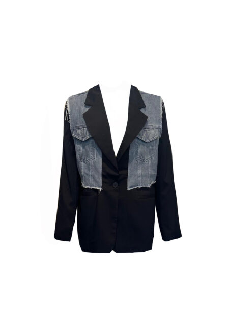 Donkerblauwe blazer met jeans accent