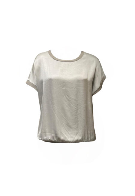 Beige satijnen top met tricot boordjes