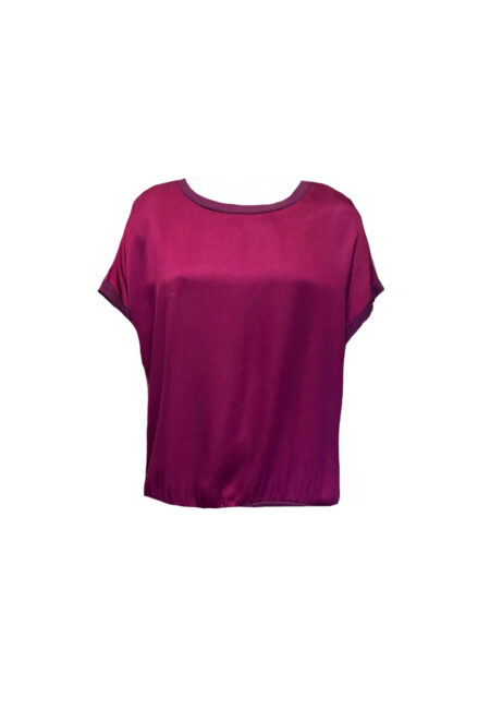 Fuchsia satijnen top met tricot boordjes