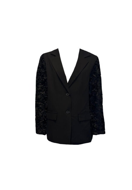 Zwarte blazer met zwarte bloemen mouwen