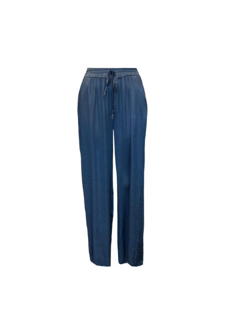 Satijnen broek jeans blauw met rechte pijp