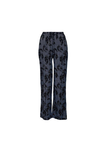 Voile donkerblauwe broek met flockprint