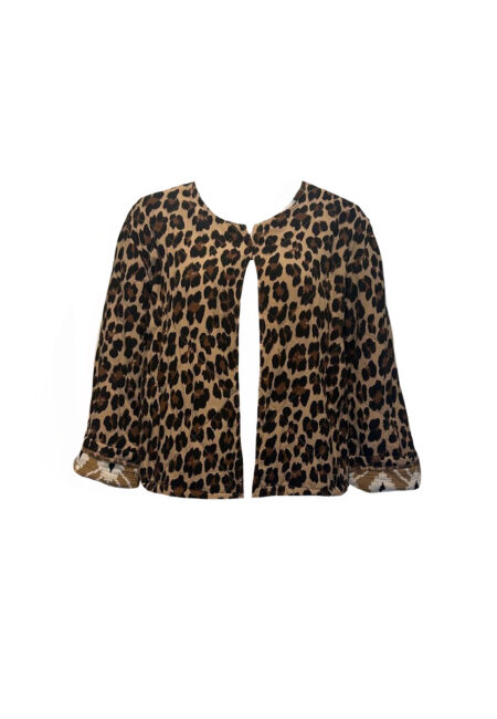 Kort gewatteerd kimono jasje leopard