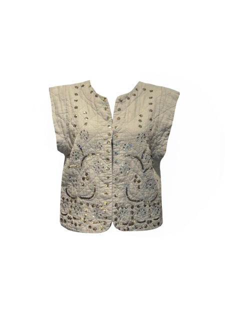 Beige gewatteerd gilet met lovertjes