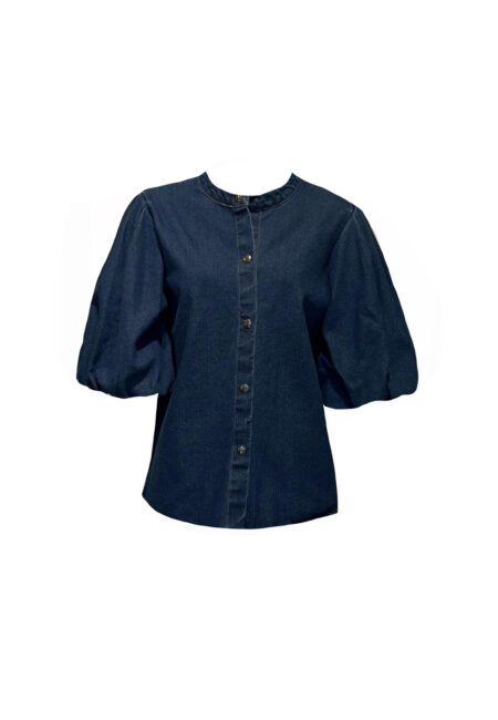 Jeans blouse met pofmouwen