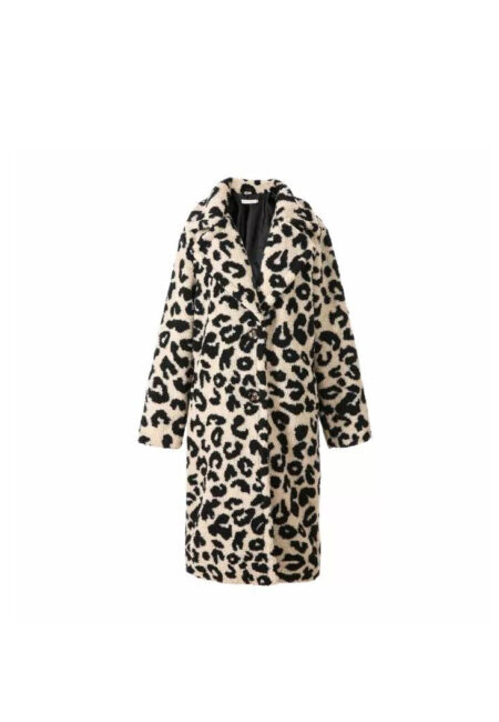 Fake fur jas ecru/zwart leopard