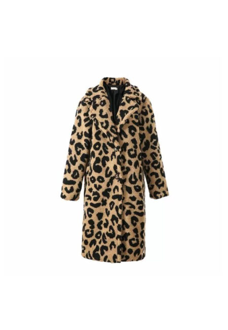 Fake fur jas camel/zwart leopard