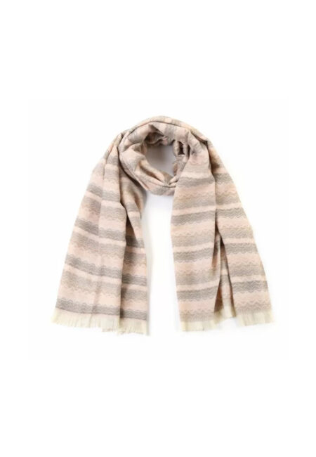 Beige wollige shaw met leuke print