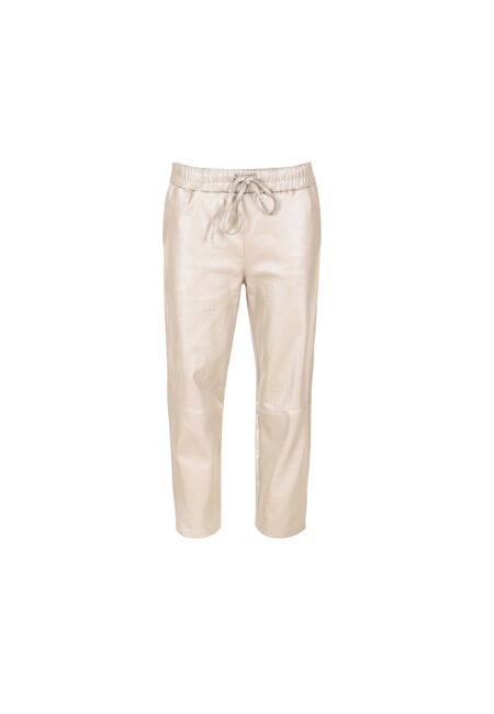 Ecru metallic leer look broek