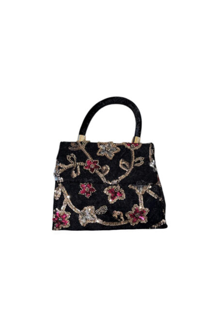 Zwart velvet tas met borduursels