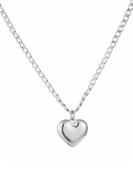 Zilverkleurige korte ketting met hart