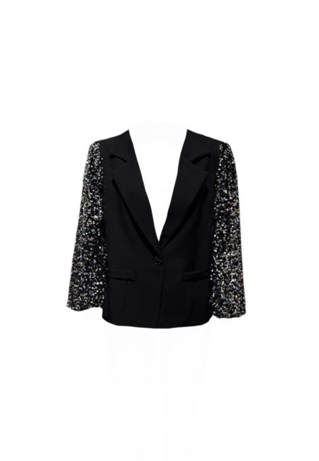 Zwarte blazer met zilveren pailletten mouwen