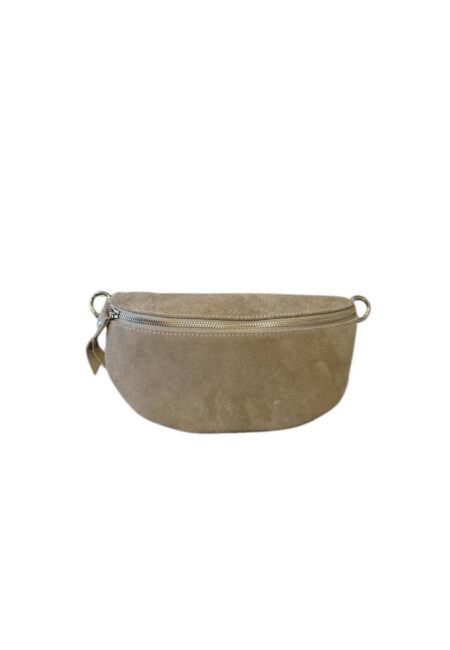 Beige suède crossbody tas