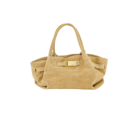 Zandkleurige suède handtas