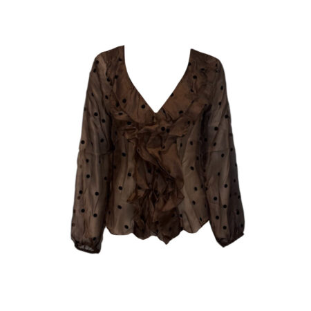 Donkerbruine organza polkadot ruffle blouse