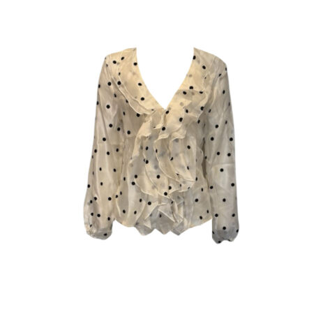 Ecru organza polkadot ruffle blouse