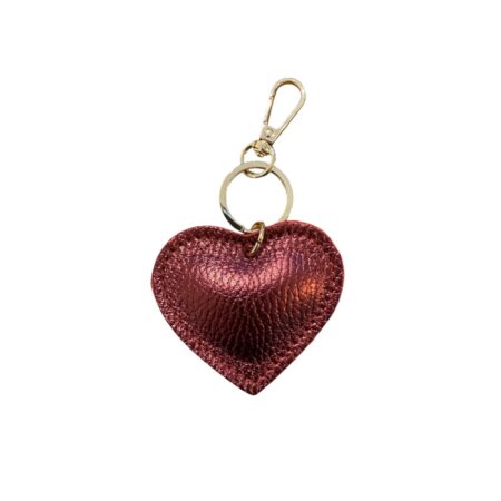 Leren sleutelhanger ‘hart’ metallic bordeaux