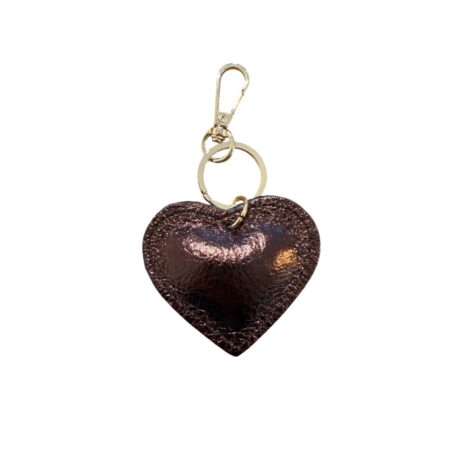 Leren sleutelhanger ‘hart’ metallic bruin