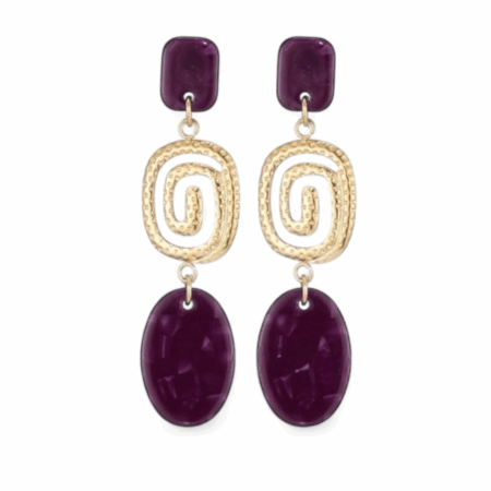 Goudkleurige statement oorbellen, aubergine