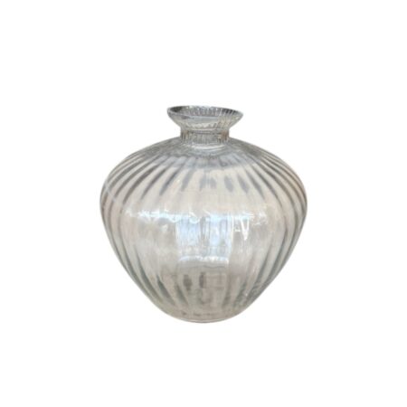 Geribbeld glazen bol vaasje met smalle hals