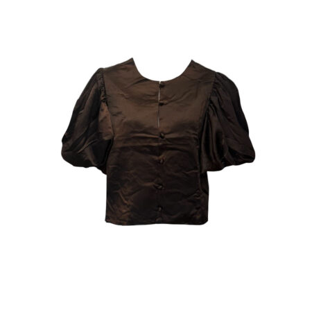 Chocolade glans blouse met pofmouwen