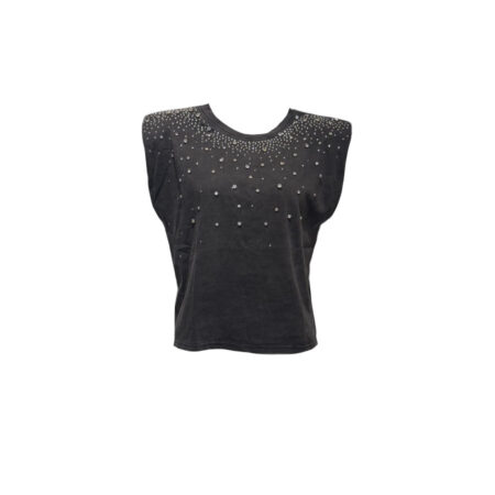 Antraciet vintage wassing shirt met steentjes