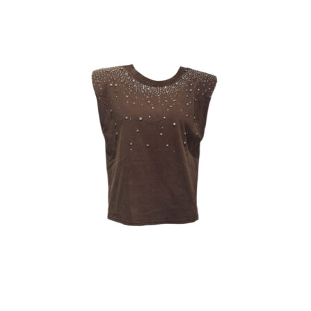 Bruin vintage wassing shirt met steentjes